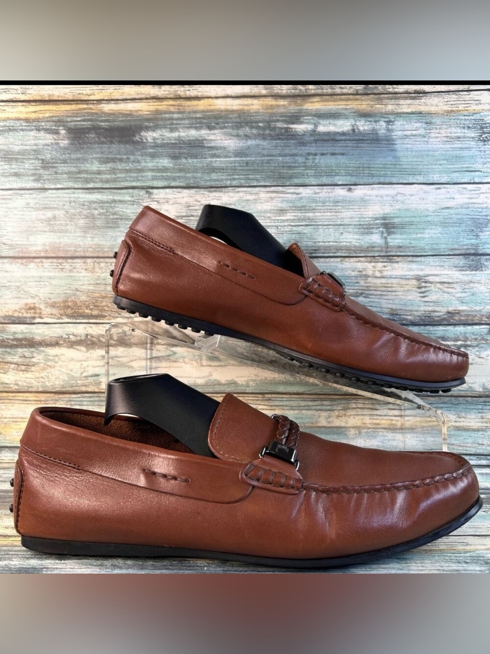 TOD’S Mens Horsebit Driving Loafers US 8.5 Brown Leather Handmade Slip On Shoes